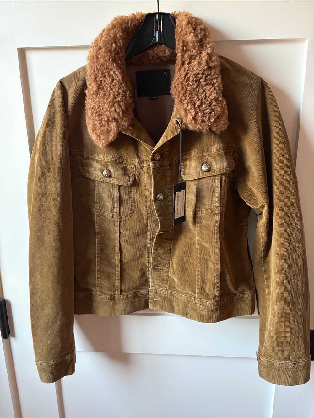 R13 Faux Shearling Trucker Jacket in Brown